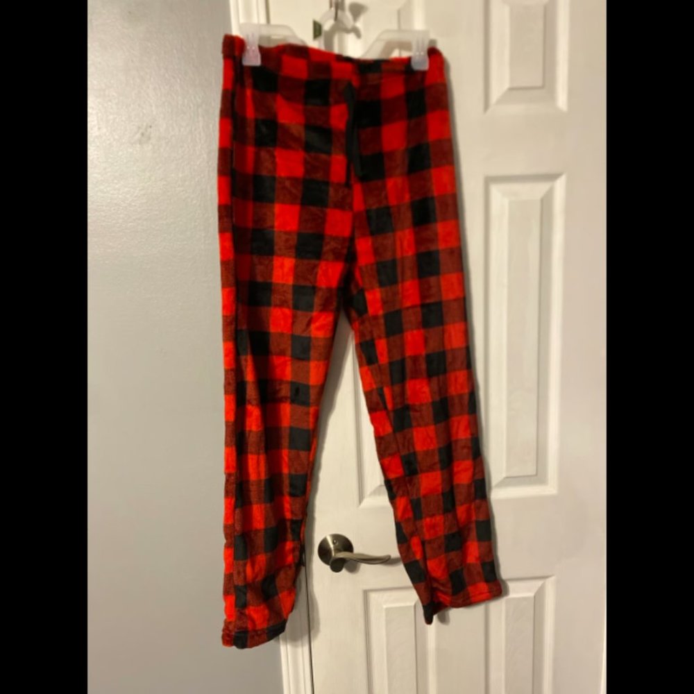 Red Plaid Fuzzy Drawstring Pajama Pants